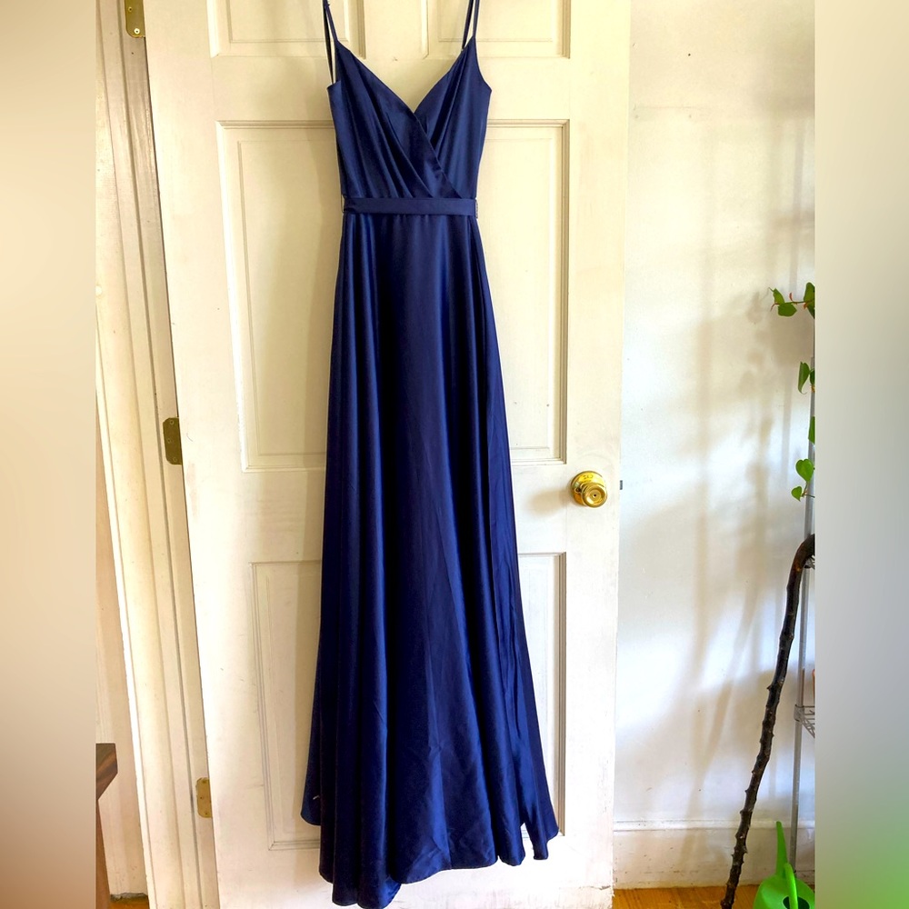 Floor Length, V-Neck, Formal Dress, Navy, Brand: B Darlin